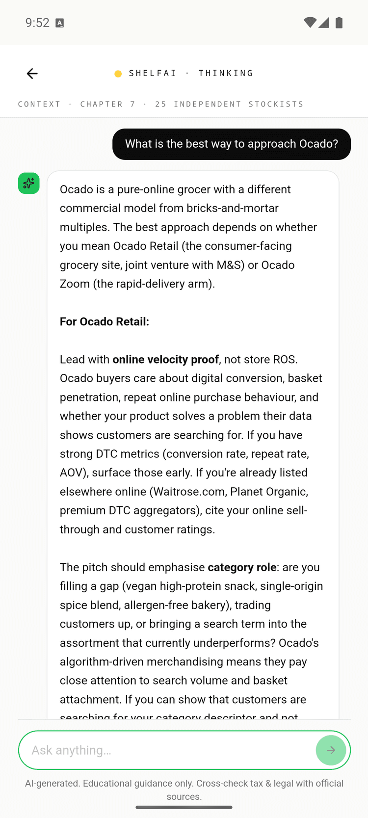 ShelfAi answering a founder question about approaching Ocado